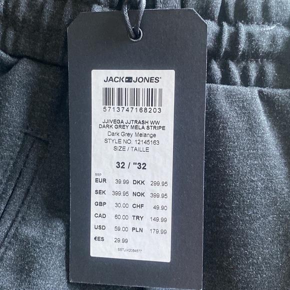 Jack & Jones Tapered Bega Gray Athletic Jogger Pants size 32x32 Blue Stripe‎ New - Picture 4 of 6